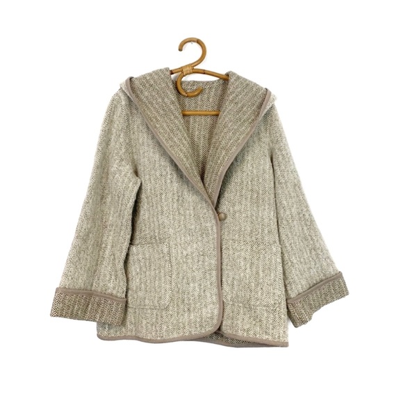 Vintage Jackets & Blazers - Vintage | Wool Herringbone Hooded Coat Size L